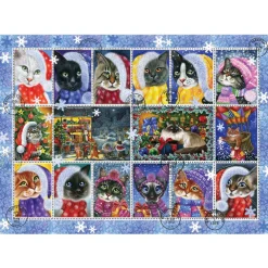Christmas Cat Stamp Collection 1000 Piece Jigsaw Puzzle