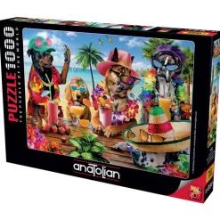 Dogs Drinking Smoothies on a Tropical Beach 1000 Piece Jigsaw Puzzle