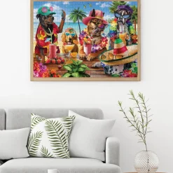 Dogs Drinking Smoothies on a Tropical Beach 1000 Piece Jigsaw Puzzle